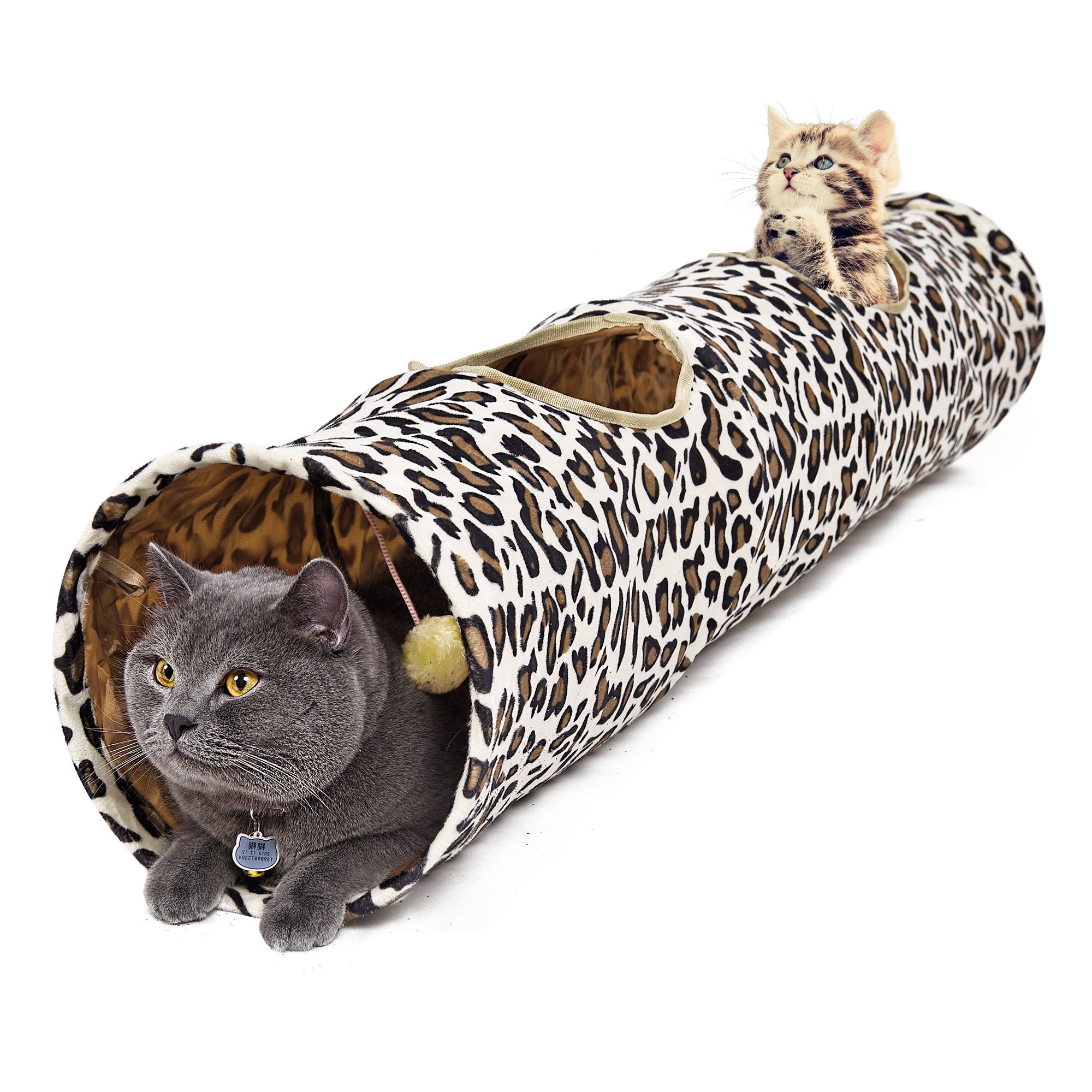 نفق لعب للقطط بتصميم جلد النمر Cat play tunnel with a leopard print design
