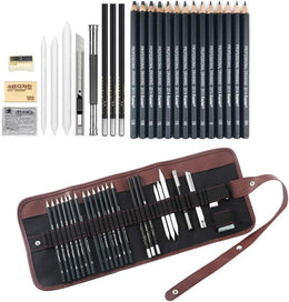 مجموعة أقلام رسم جرافيت وفحم 24 قطعة 24-piece graphite and charcoal drawing pencil set
