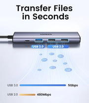 محول UGREEN متعدد الوظائف 5 في 1 تايب C